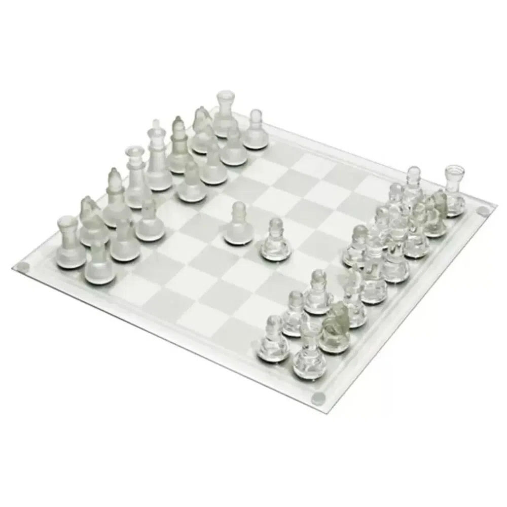 Jogo de xadrez de vidro internacional conjunto de tabuleiro de xadrez de  10e presente de jogo de xadrez de 32 peças de vidro transparente para  crianças adultos : : Brinquedos e Jogos